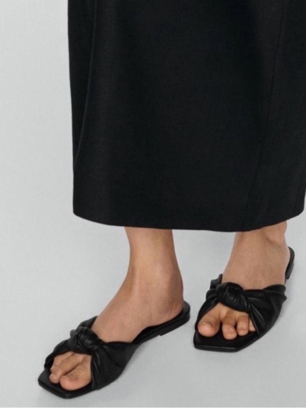 MANGO‎ $150 MNG SELECTION Women’s Sz 7.5 Knot Sandals Leather Black EU 38